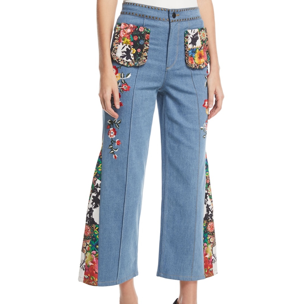 Alice and Olivia Reina patchwork jeans